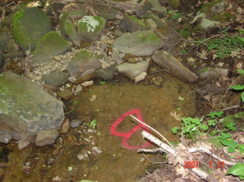 Dry bed of Amber Brook at point &ldquo;B&rdquo; on July 17, 2007