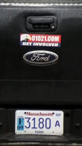 Farm license plate on James LaMountain&lsquo;s truck