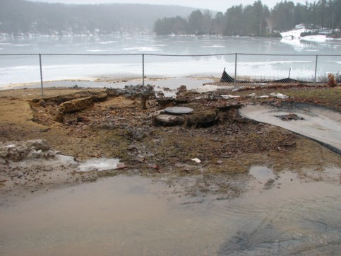 Water washed out part of the beach opposite PJ&rsquo;s