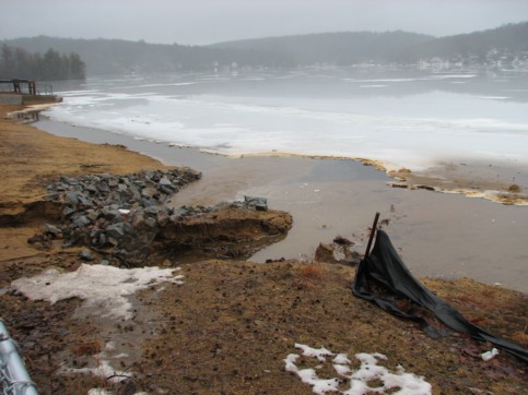 Water washed out part of the beach opposite PJ&rsquo;s